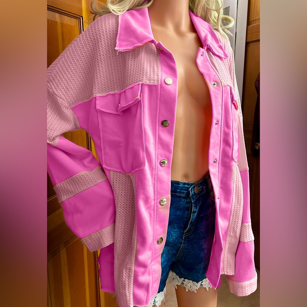 Patchwork Pink Button Up Jacket. - Picture 8 of 16